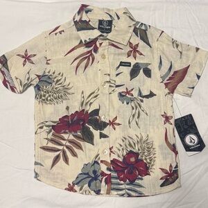 Volcom kid’s Casual Floral Shirt - Cream and Red